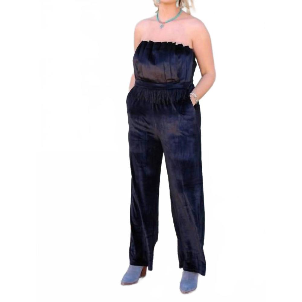 NEW ROWDY CROWD betty velvet jumpsuit in black